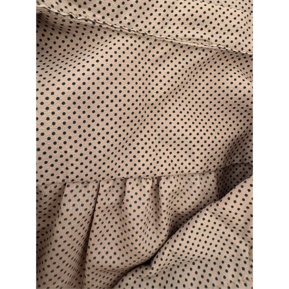 Vintage 70s womens button up taupe tan polka dot - Picture 2 of 3